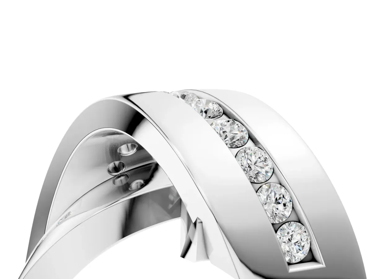 Pavé Round Diamond Crossover Band with Channel Setting Platinum