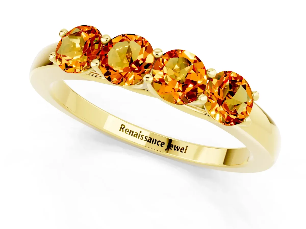 Four-Stone Round Citrine Prong-Set Band Yellow gold