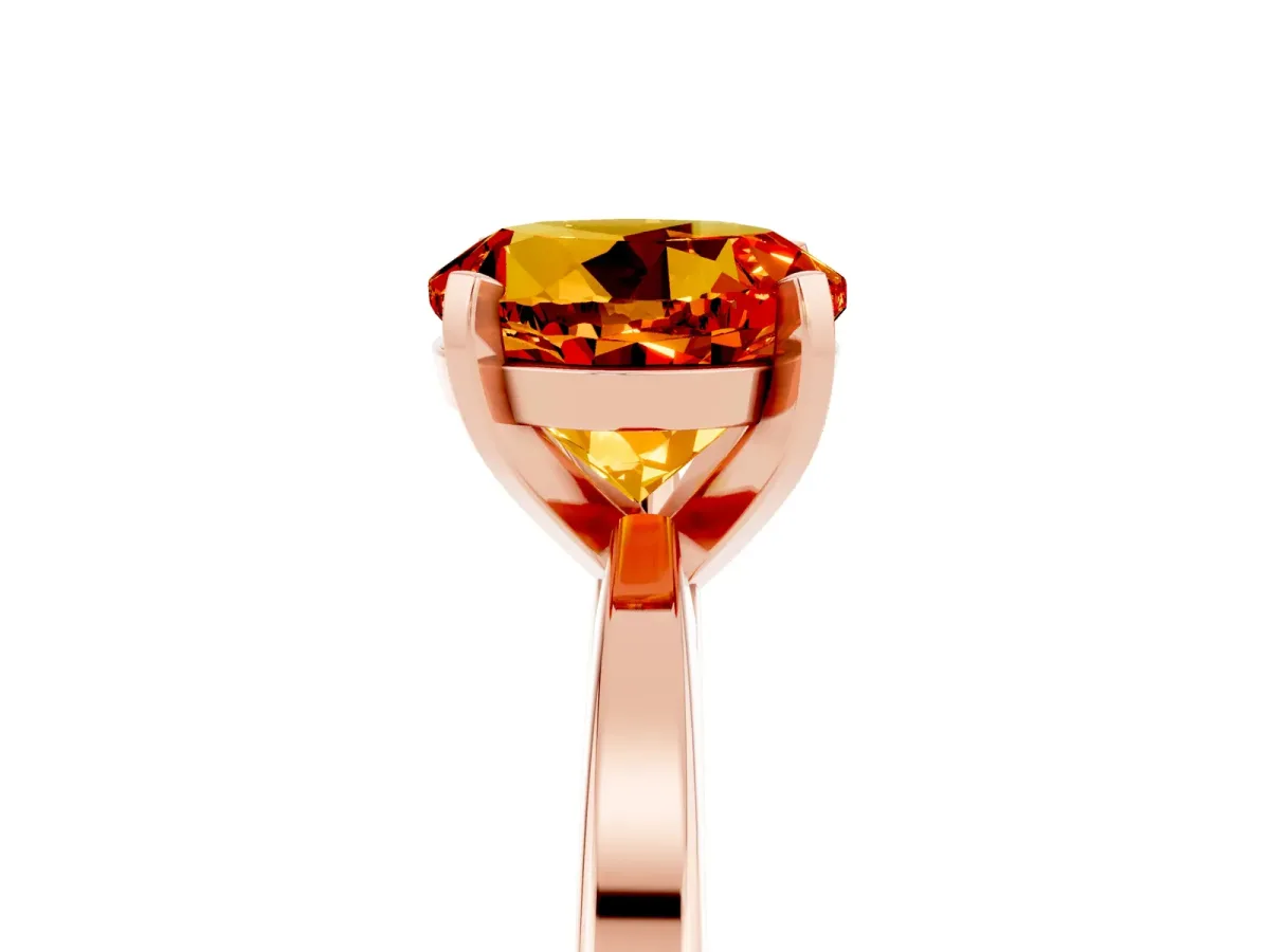 Round Cut Citrine Solitaire Engagement Ring with Classic Band and Four-Prong Setting Rose gold