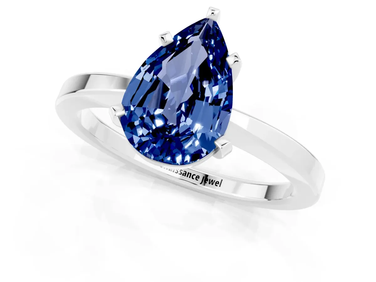 Pear Cut Blue Sapphire Solitaire Engagement Ring with Classic Band and Four-Prong Setting Platinum