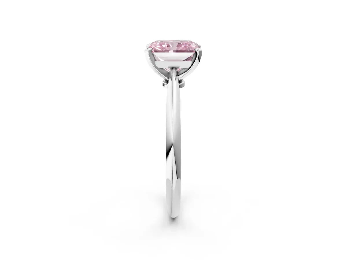 Fancy Pink Radiant Cut Diamond Solitaire Engagement Ring with Classic Band and Four-Prong Setting Silver