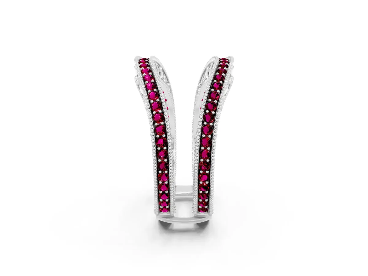 Round Garnet Milgrain Eternity Band with Channel Setting Platinum