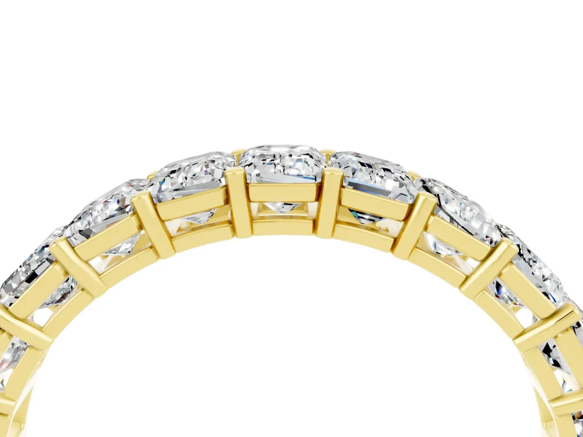 Emerald Cut Moissanite Eternity Band with Shared Prong Setting Yellow gold