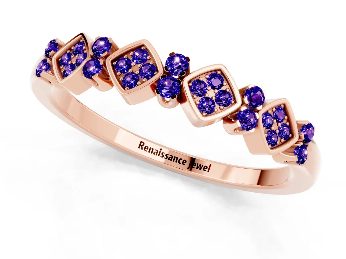 Pavé Cushion Tanzanite Cluster Eternity Band with Prong Setting Rose gold