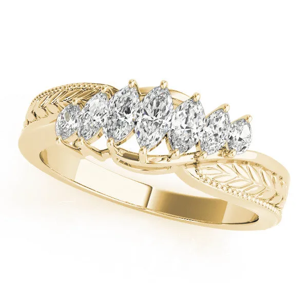 Marquise Cluster Diamond Leaf Band with Shared Prong Setting Yellow gold