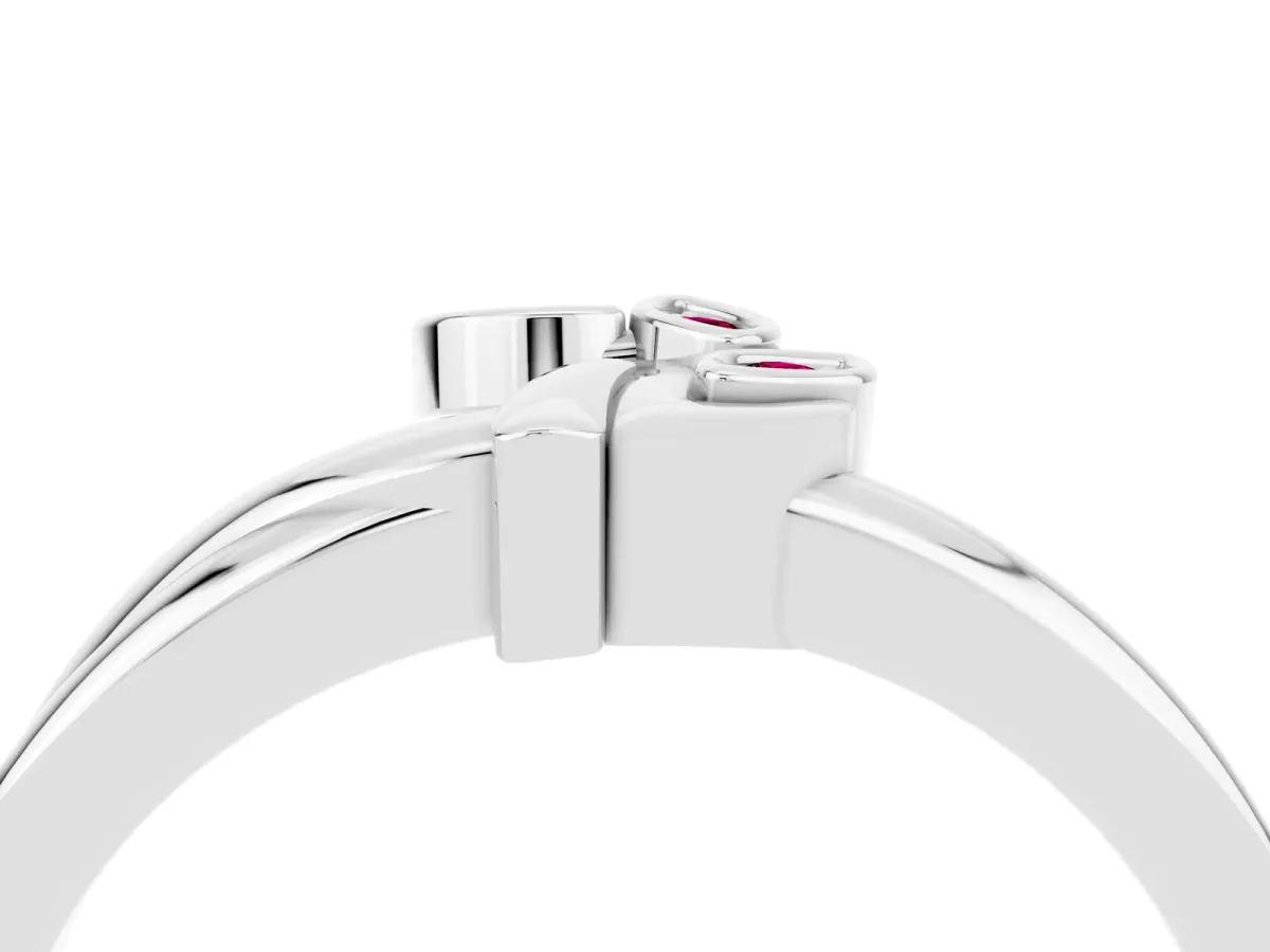Three-Stone Round Garnet Leaf Bypass Ring with Bezel Setting Silver