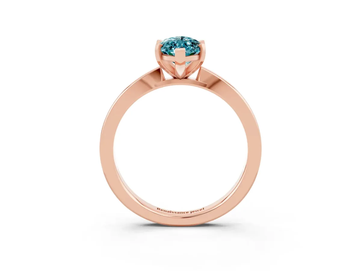 Marquise Cut Blue Topaz Solitaire Engagement Ring with Classic Band and Four-Prong Setting Rose gold