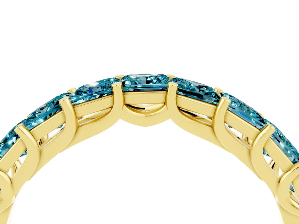 Princess Cut Blue Topaz Channel-Set Eternity Band with Prong Setting Yellow gold