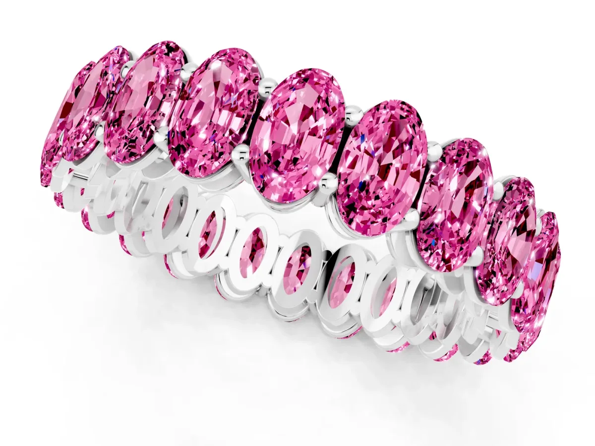 Oval Cut Pink Sapphire Eternity Band with Shared Prong Setting White gold