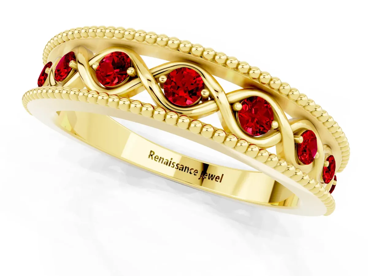 Round Ruby Twist Milgrain Band with Bezel Setting Yellow gold