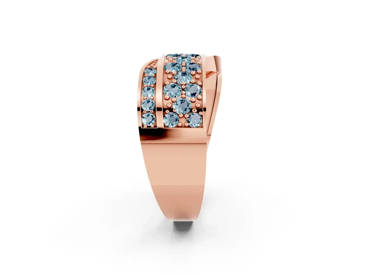 Pavé Round Aquamarine Crossover Band with Bead Prong Setting Rose gold