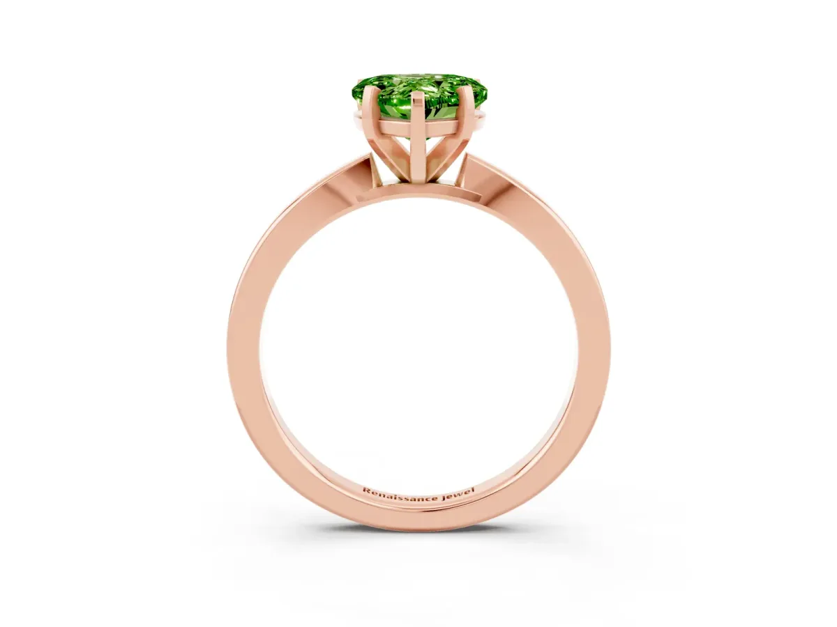 Heart Cut Peridot Solitaire Engagement Ring with Classic Band and Four-Prong Setting Rose gold
