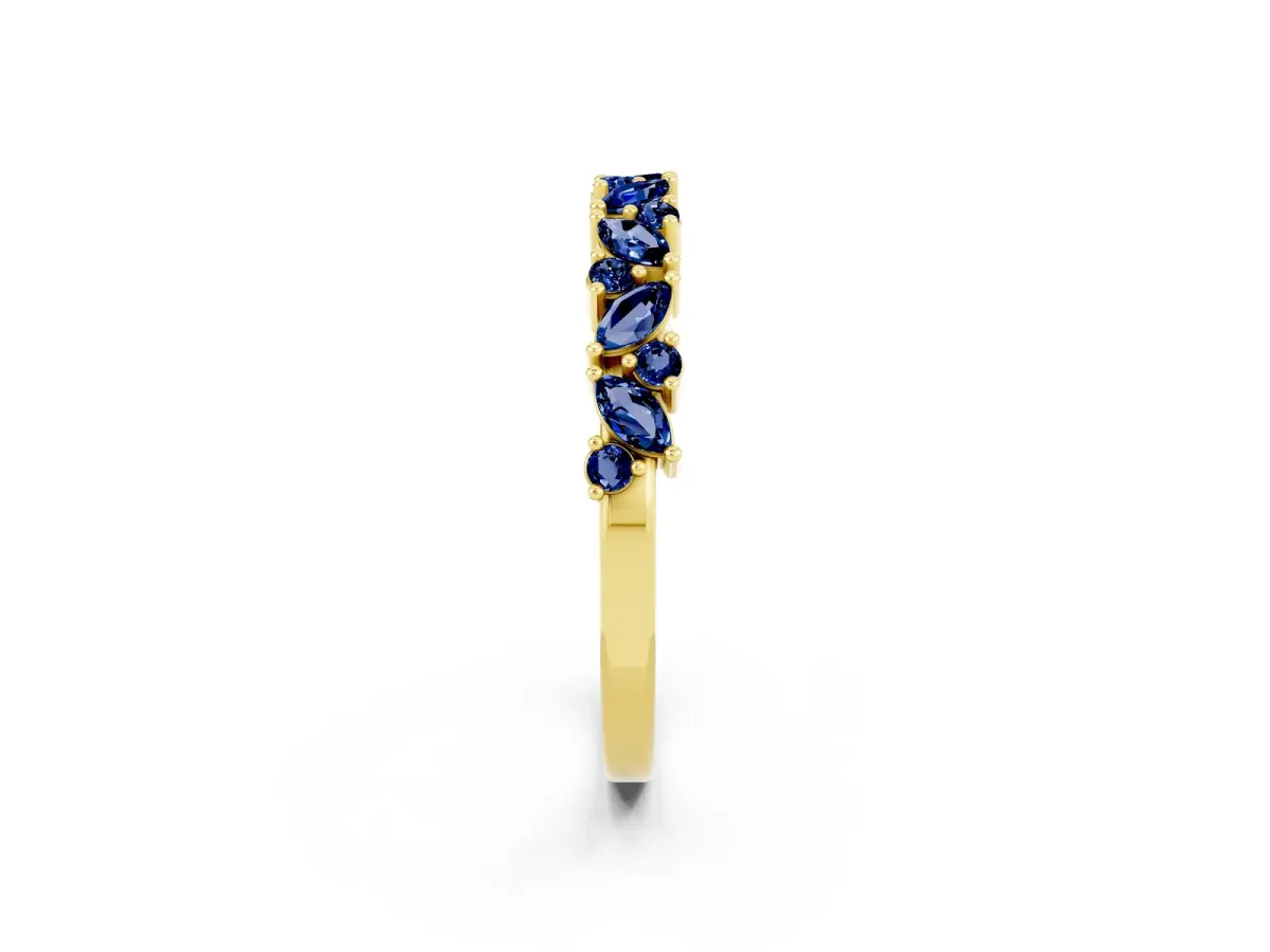 Marquise and Round Blue Sapphire Vine Eternity Band with Prong Setting Yellow gold