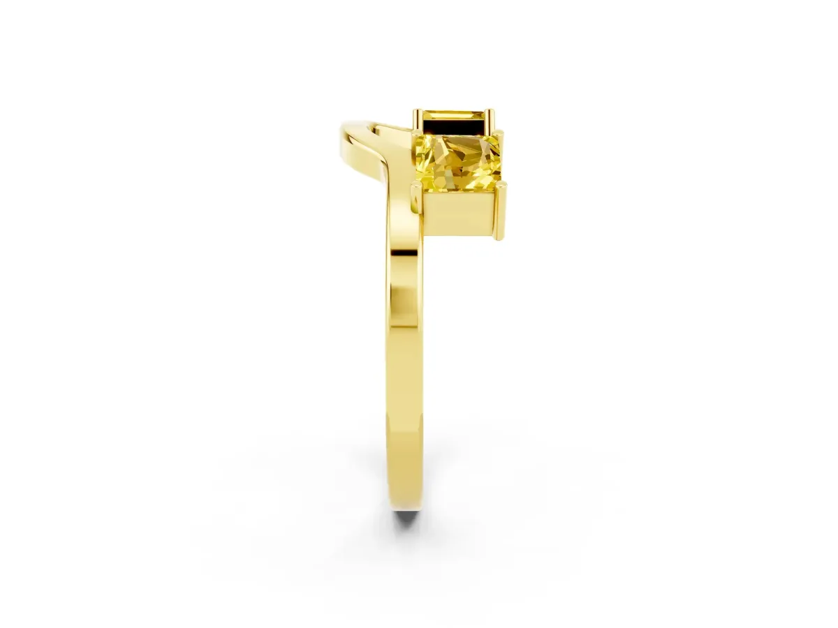 Princess Cut Yellow Sapphire Two-Stone Open Band Ring with Four-Prong Setting Yellow gold