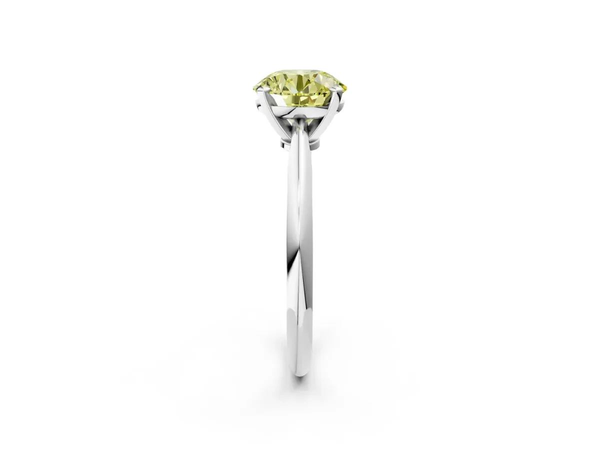 Fancy Yellow Round Cut Diamond Solitaire Engagement Ring with Classic Band and Four-Prong Setting Silver