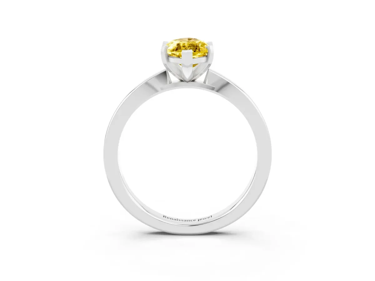 Marquise Cut Yellow Sapphire Solitaire Engagement Ring with Classic Band and Four-Prong Setting Silver
