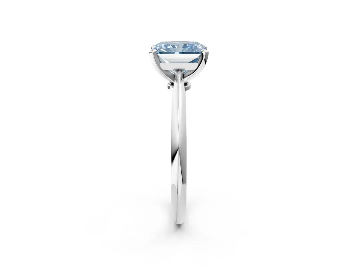 Fancy Blue Radiant Cut Diamond Solitaire Engagement Ring with Classic Band and Four-Prong Setting Silver