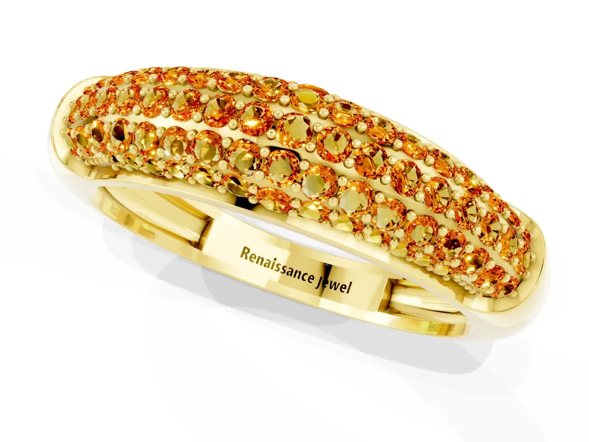 Three-Row Pavé Round Citrine Dome Band Yellow gold
