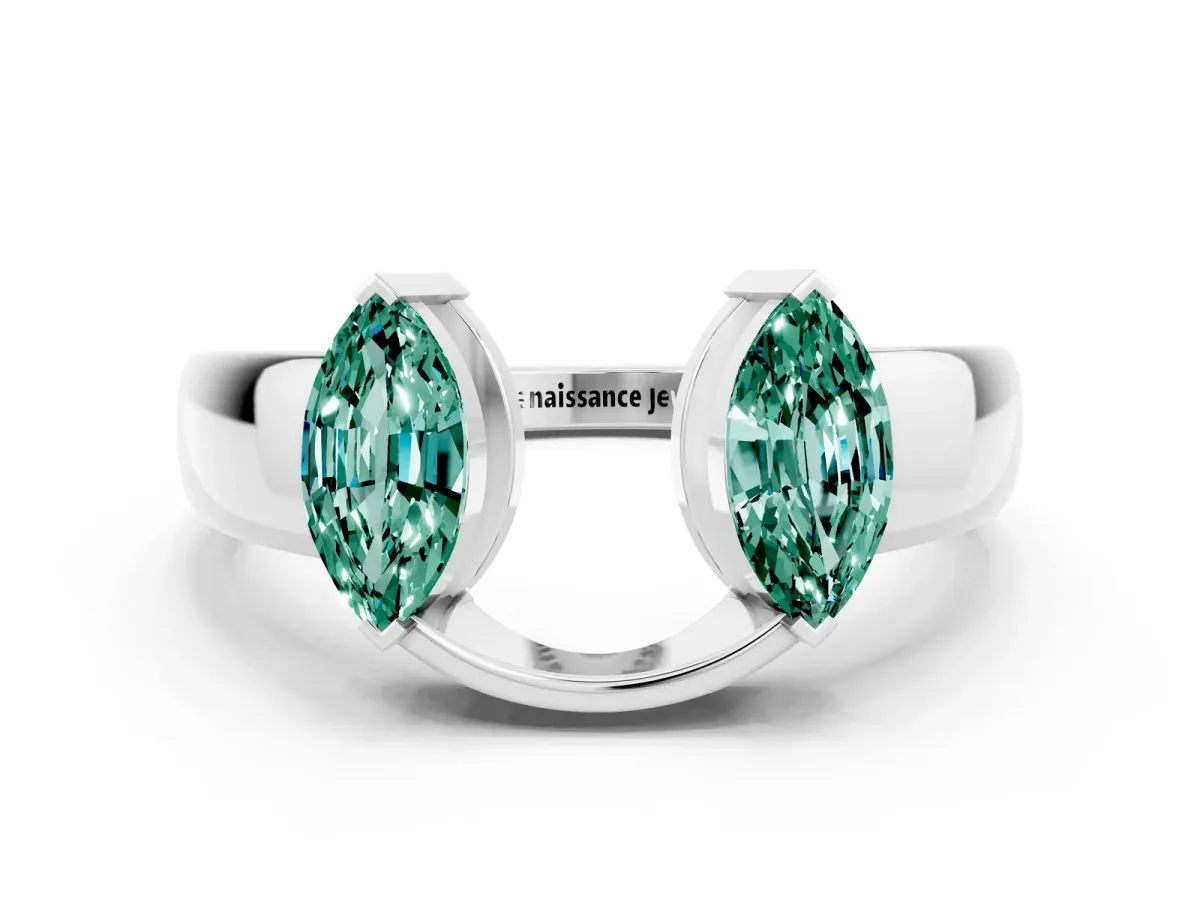 Marquise Green Sapphire Open Band Ring with Tension Setting Silver