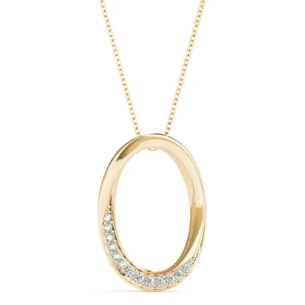 Pavé Oval Twist Pendant with Round Diamonds and Prong Setting Yellow gold