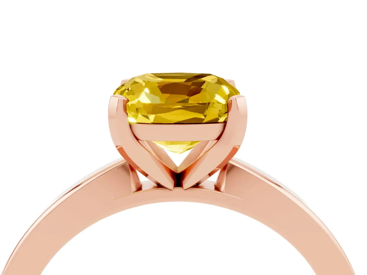 Cushion Cut Yellow Sapphire Solitaire Engagement Ring with Classic Band and Four-Prong Setting Rose gold