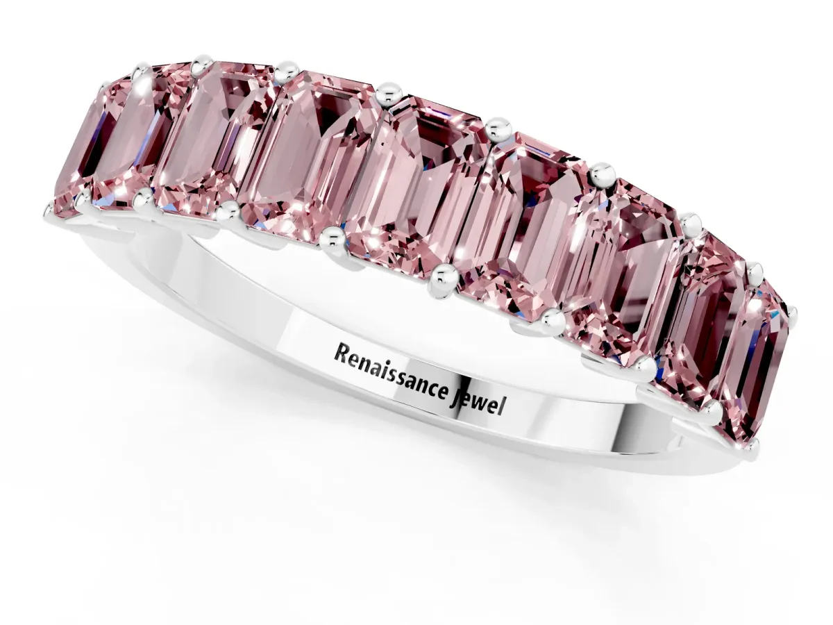 Emerald Cut Morganite Prong-Set Eternity Band Silver
