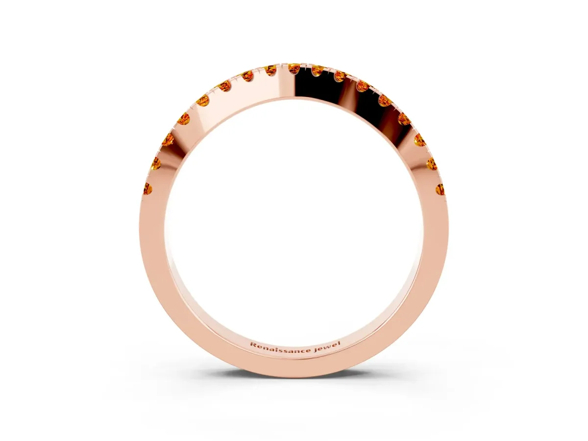 Round Citrine Pavé Curved Band with Shared Prong Setting Rose gold