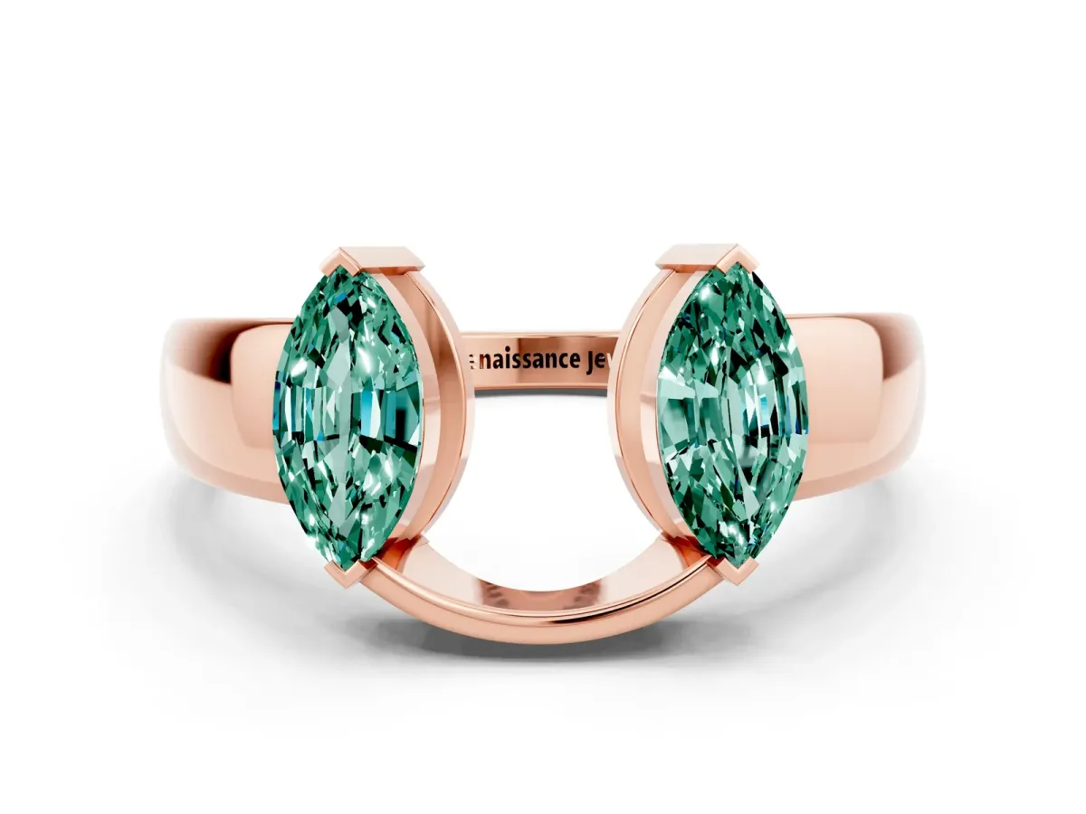 Marquise Green Sapphire Open Band Ring with Tension Setting Rose gold