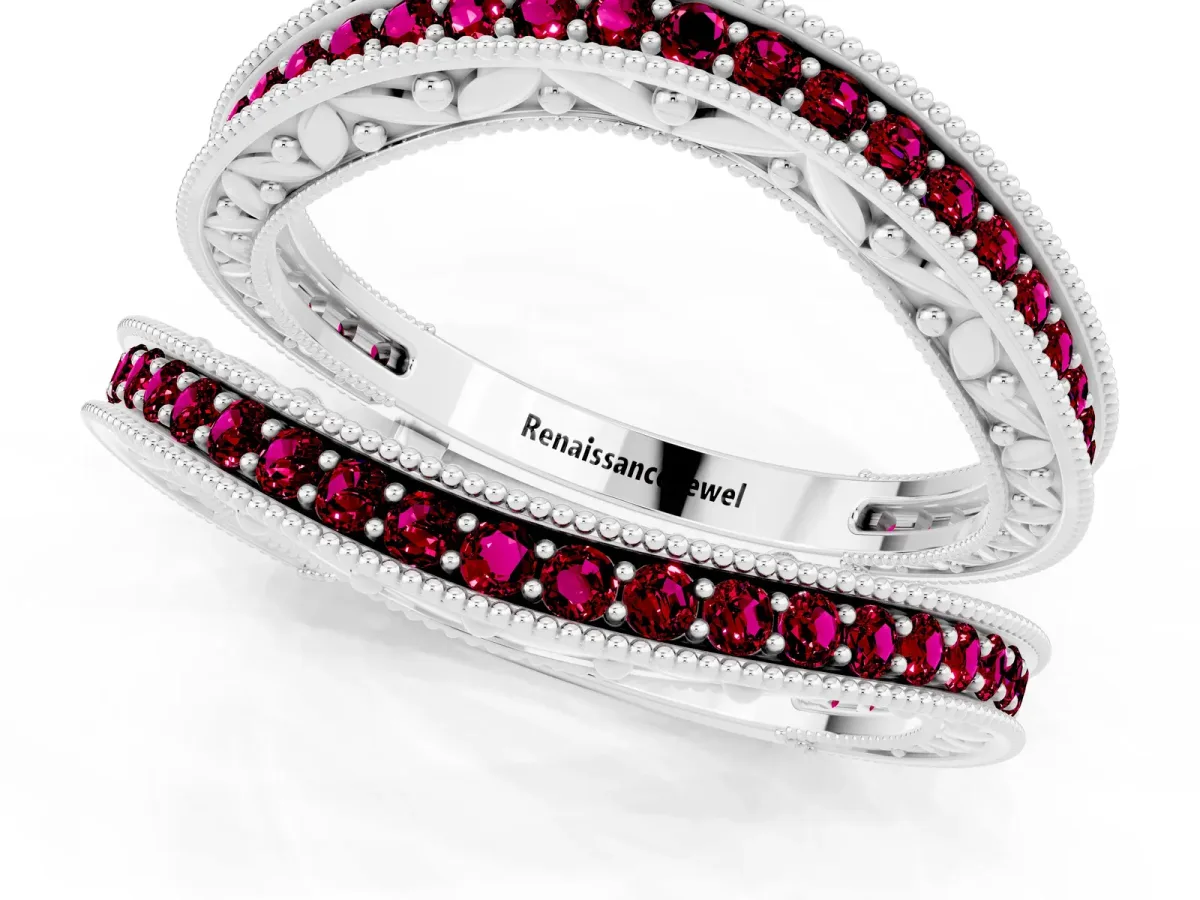 Round Garnet Milgrain Eternity Band with Channel Setting Platinum