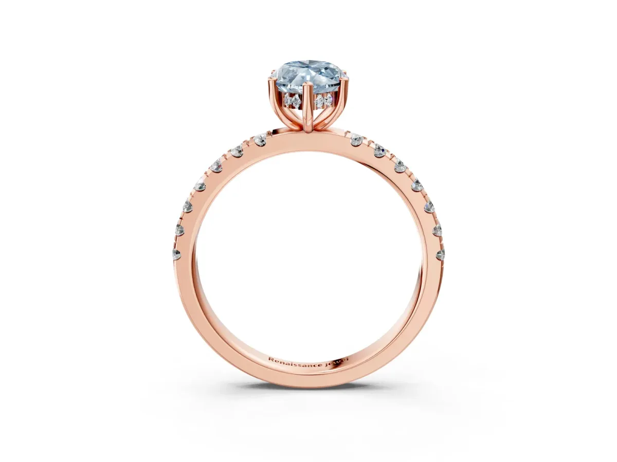 Fancy Blue Marquise Cut Diamond Pave Band Solitaire Ring with Round and Prong Setting Rose gold