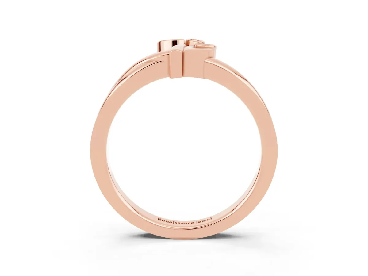 Three-Stone Round Ruby Leaf Bypass Ring with Bezel Setting Rose gold
