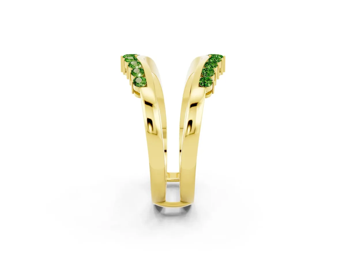 Round Peridot Chevron Contour Band with Prong Setting Yellow gold