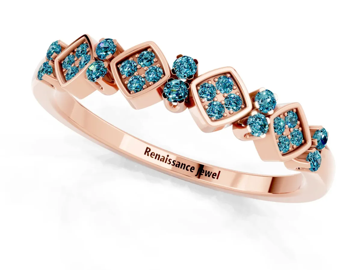Pavé Cushion Blue Topaz Cluster Eternity Band with Prong Setting Rose gold