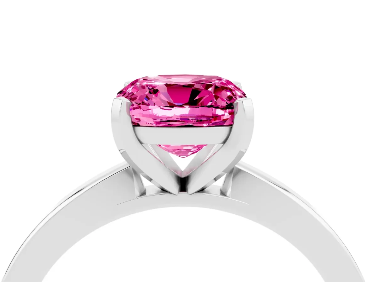 Cushion Cut Pink Sapphire Solitaire Engagement Ring with Classic Band and Four-Prong Setting Silver