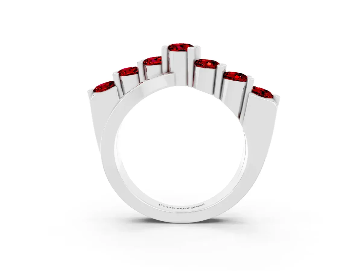 Round Ruby Prong-Set Crossover Band Platinum