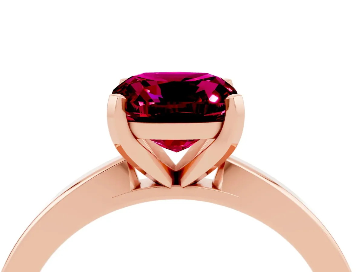 Cushion Cut Garnet Solitaire Engagement Ring with Classic Band and Four-Prong Setting Rose gold