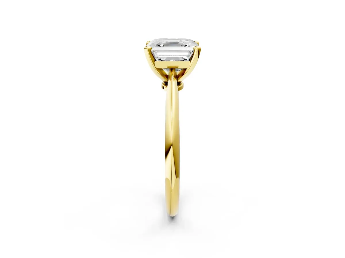 Asscher Cut Diamond Solitaire Engagement Ring with Classic Band and Four-Prong Setting Yellow gold