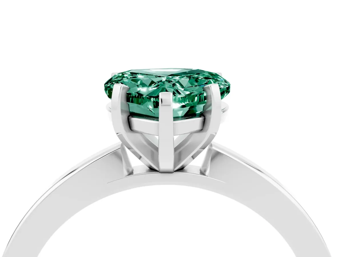 Heart Cut Green Sapphire Solitaire Engagement Ring with Classic Band and Four-Prong Setting Silver