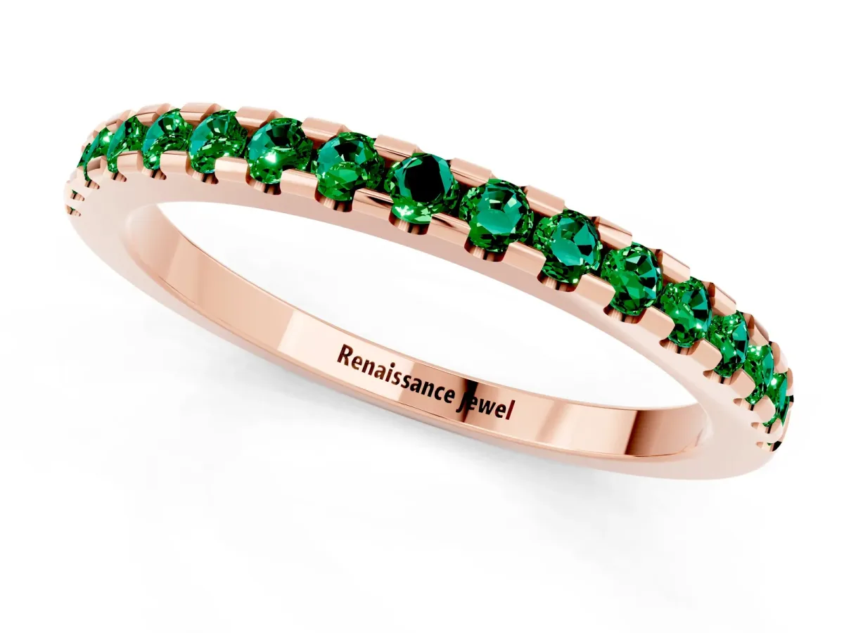 Round Emerald Pavé Set Eternity Band with Micro Prong Setting Rose gold