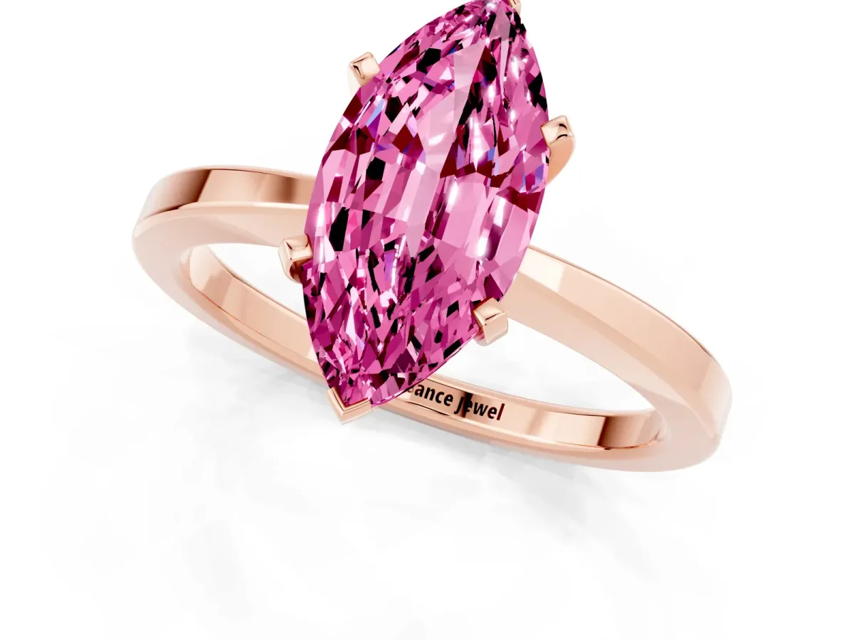 Marquise Cut Pink Sapphire Solitaire Engagement Ring with Classic Band and Four-Prong Setting Rose gold