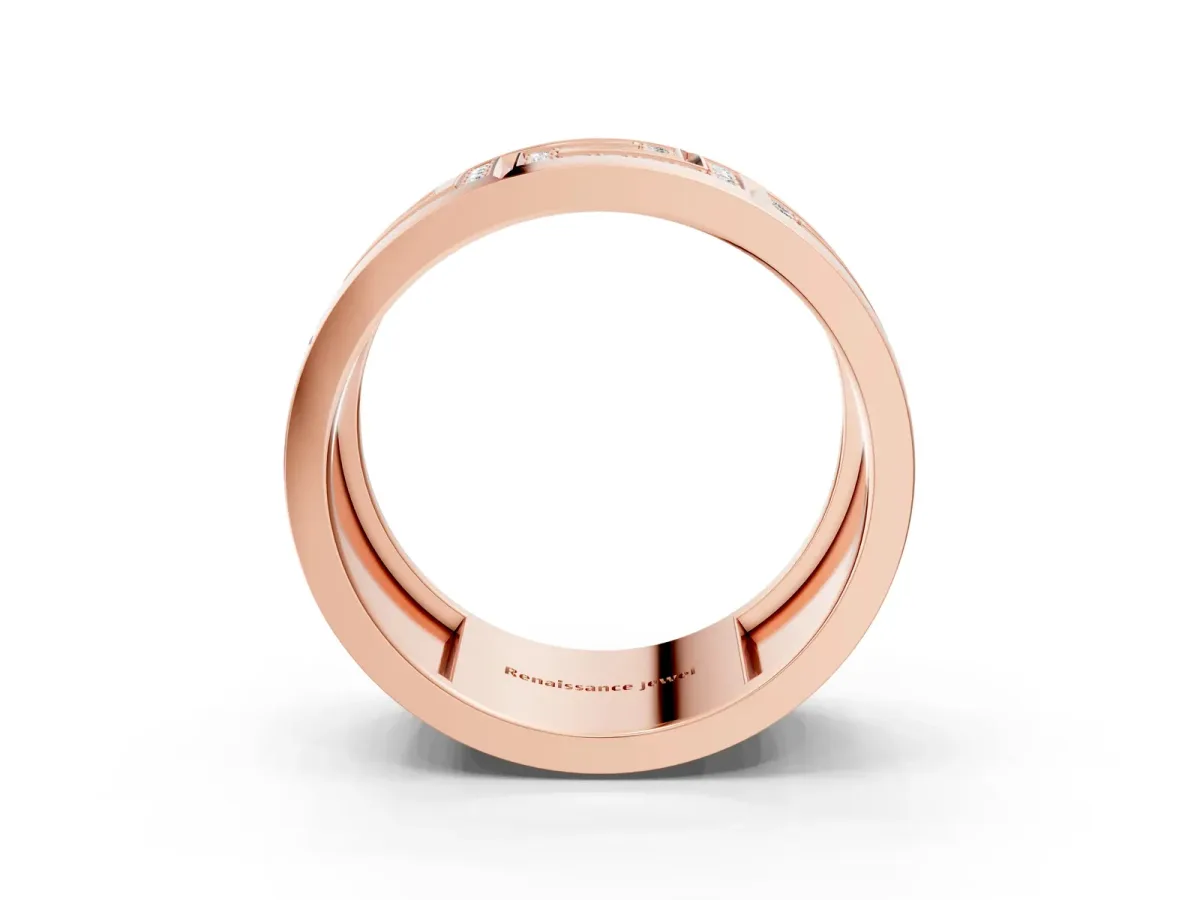 Round Diamond Pavé Greek Key Mens Band Rose gold