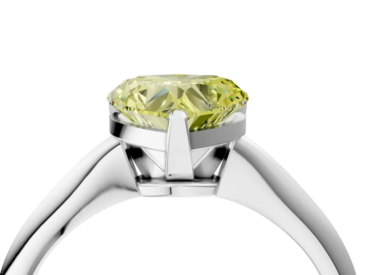 Fancy Yellow Heart Cut Diamond Solitaire Engagement Ring with Classic Band and Four-Prong Setting Silver