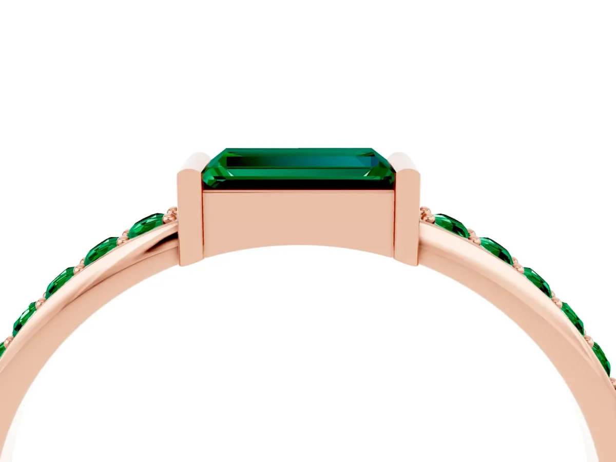 Baguette Emerald Pavé Band with Bar Setting Rose gold