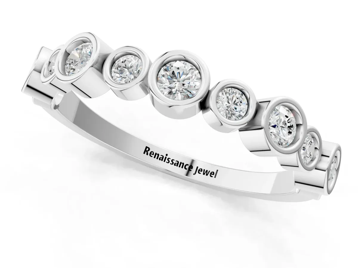 Bezel Set Round Diamond Half Eternity Band White gold