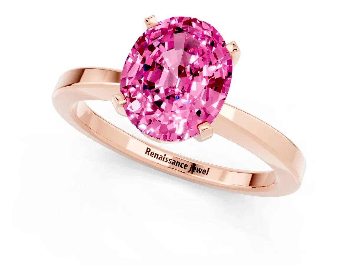 Oval Cut Pink Sapphire Solitaire Engagement Ring with Classic Band and Four-Prong Setting Rose gold