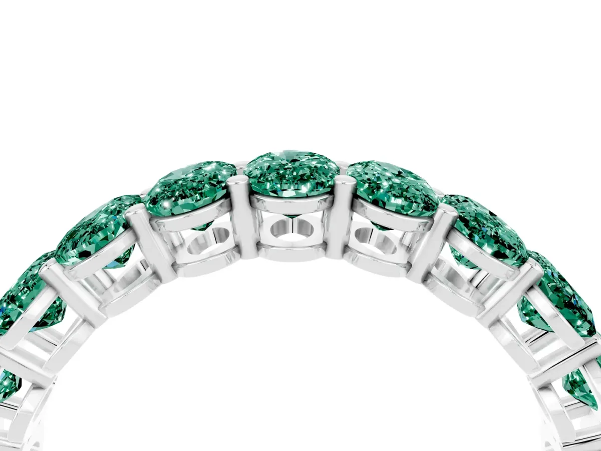 Oval Cut Green Sapphire Eternity Band with Shared Prong Setting White gold