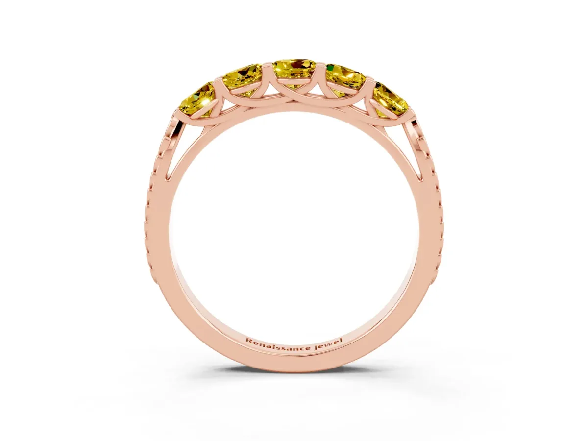 Five-Stone Round Yellow Sapphire Prong-Set Band Rose gold