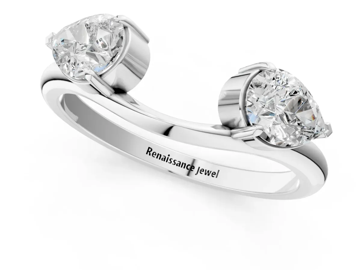 Two-Stone Pear Diamond Bypass Ring with Prong Setting White gold