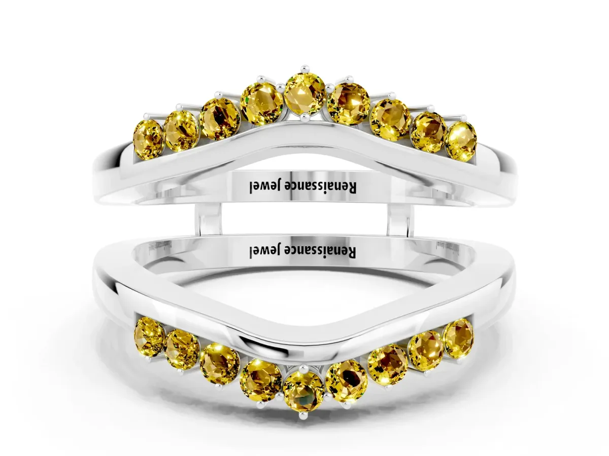 Round Yellow Sapphire Chevron Contour Band with Prong Setting Platinum