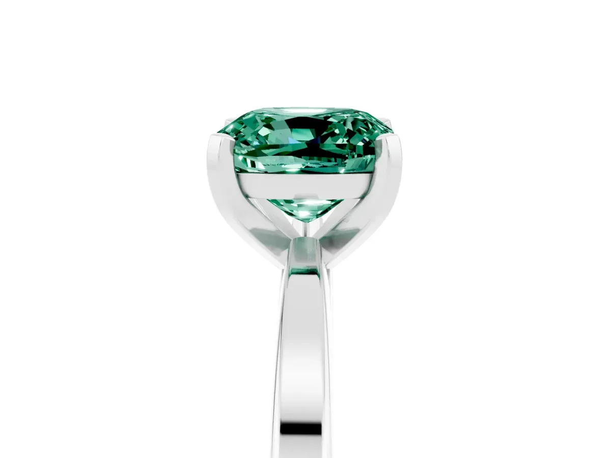 Cushion Cut Green Sapphire Solitaire Engagement Ring with Classic Band and Four-Prong Setting Silver
